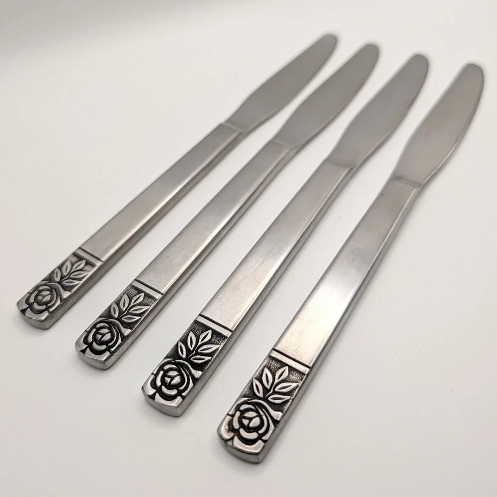 Satin Rose Hong Kong Dinner Knives Set of 4 Stainless Steel Floral Handle 8.25